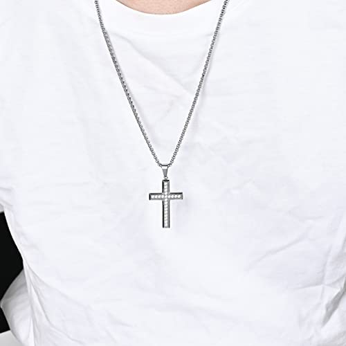Classic Cross Pendant Necklace with Artificial Diamonds Set in,Stainless Steel Diamond Cross Pendant Necklace4
