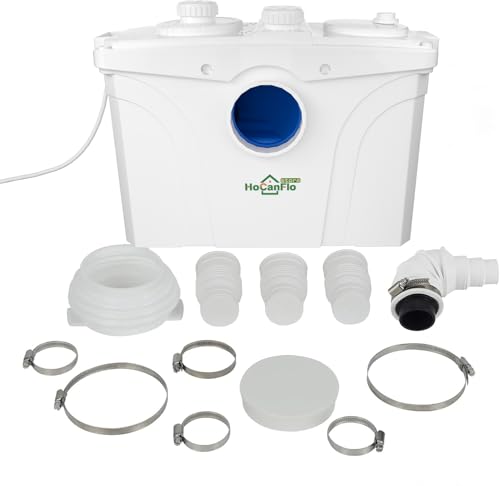 HOCANFLO 700W Schmutzwasserpumpen Hebeanlage Abwasser mit Kohlefilter und Edelstahl Klingen selbstreinigend Haushaltspumpe Fäkalien Abwasserpumpe für WC, Dusche, Waschbecken