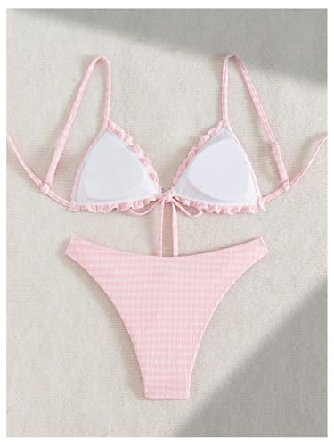 GORGLITTER Women's 2 Piece Triangle Bikini Sets High Waist Gingham Checkered Thong High Cut Swimsuits Bathing Suits2