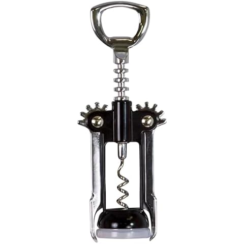Evriholder Winged Corkscrew for Wine Bottles, Easy Manual Cork Remover, Multi-Purpose Opener for Beer and Soft Drinks, Ergonomic Handle, Stainless Steel, Dishwasher Safe, Black Cover