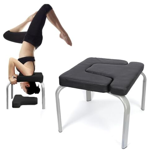 SABUIDDS Yoga Stuhl Kopfstandhocker Yoga Kopfstandstuhl für Zuhause und Fitnessstudio Stahl und PU Polster Yoga, Asana-Übungsstuhl, Fitness und Meditation Entspannung, 200KG Tragfähigkeit, Schwarz