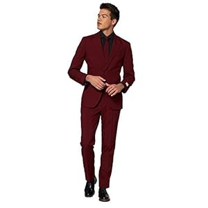 OppoSuits Opposuits Solid Color Party Suits for Men – Blazing Burgundy – Full Suit: Includes Pants, Jacket and Tie heren…