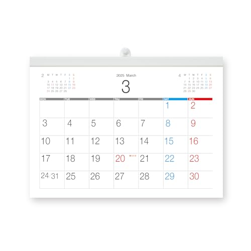 ボーナス付 月曜はじまり 2025年3月〜(2026年3月付) ビジネス壁掛けカレンダー A4サイズ 216mm×297mm［B］