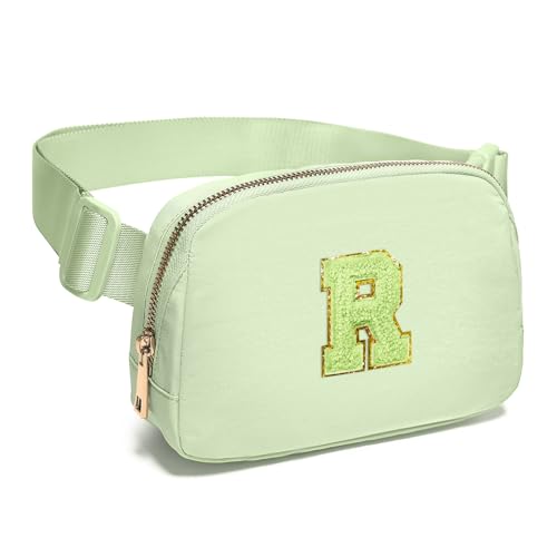 Image of Gitus Gifts for 8 9 10 11 12 Year Old Girls Belt Bag Fanny Pack Crossbody Bags with Initial Letter Patch Cute Stuff Birthday Gifts for Teen Girls Women Personalized Trend Stuff (Light Green-R)