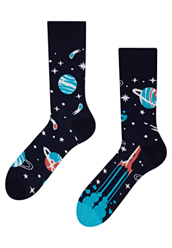 Dedoles Calcetines Unisex Hombre Mujer y Niños Algodón muchos diseños divertidos diferente izquierda derecha, color: Negro, diseño: Planetas, tamaño: 43 46