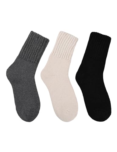 Image of AURUZA Thermal Winter Boots Socks Thick Warm Cozy Crew Cloud Fluffy Socks Solid Color Gifts 3 Pairs