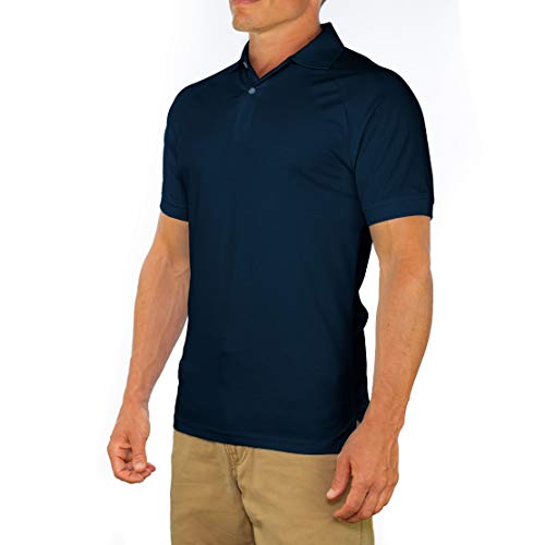CC Perfect Slim Fit Polo Shirts for Men + Stretch | Breathable Sweat Wicking Short Sleeve Fitted Collared Mens Polo T Shirt Navy Blue