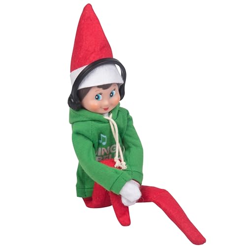 Image of The Elf on the Shelf Jingle Jam Hoodie Elf Accessory - DJ Sweatshirt with Headphones Set - 2 Piece Clothing Accessory for Boy or Girl Elves - Green Vintage Claus Couture Christmas Outfit Costume