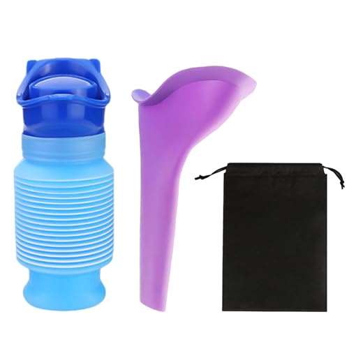 MEMOFYND 1 botella de orinal portátil con 1 embudo, 1 bolsa de almacenamiento, botella de orina telescópica, urinario de emergencia a prueba de fugas para hombres y mujeres, inodoro portátil