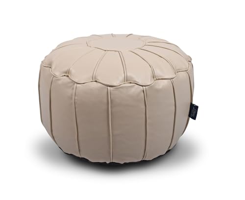 Littens Taupe Soft Faux Leather Round Moroccan Footstool Pouffe Bean Bag, Living...