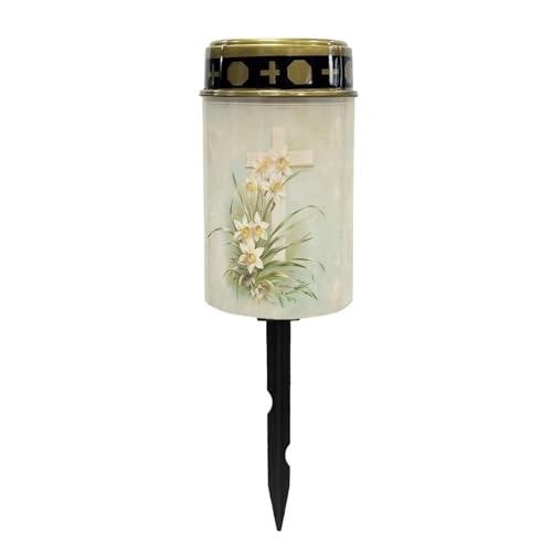 Image of Cross and Floral Cemetery Solar Lights - Waterproof LED Solar Lamp - Flameless Candle - Grave Decorations - Night Light for Outdoor