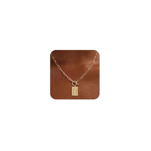 Moodear Gold/Sliver Cross Pendant Necklace for Women Trendy Chunky Cross Necklace Toggle Clasp Paperclip Chain Dainty Charm Necklace for Women Fashion Religious Simple Jewelry Gift