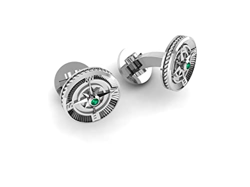 Mancuernillas para hombre con diseño de brújula en plata 925 y baño dorado miniatura 2