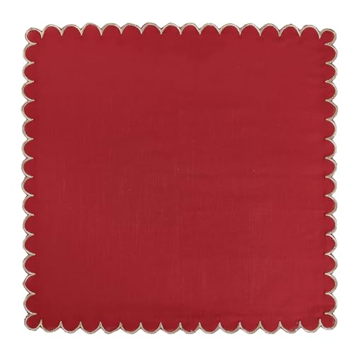 Image of FINGERCRAFT Scallop Edge Cloth Napkins Red with Golden Zari | Set of 6 | 20x20 Inches | 100% Cotton | Table Napkins for Any Occasion | Washable, Perfect for Parties and Everyday Use