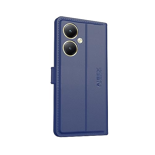 Image of AIBEX Compatible for Vivo Y27 4G Flip Cover Leather Finish | Inside TPU with Card Pockets | Wallet Stand | Complete Protection Flip Case - Blue