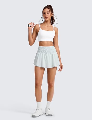 Image of CRZ YOGA Ruffle Skirt Overlay Athletic Shorts | High Waisted, Quick Dry, Lightweight, Flowy, A Zip Pocket, for Women