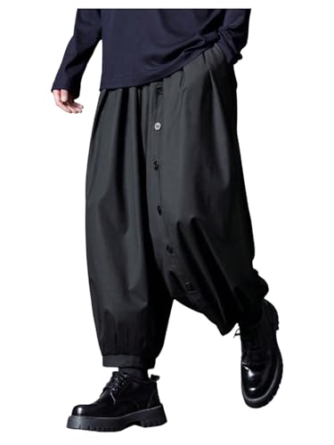 Men's Wide Leg Baggy Business Dress Pants Drawstring Waist Harem Pants Crop Trousers with Pockets