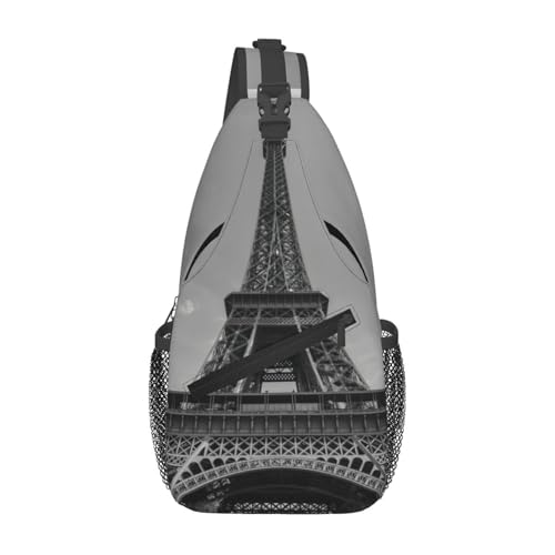 Sac de poitrine Tour Eiffel noir et blanc cross body léger pour camping et randonnée décontractée