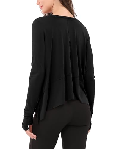 Image of ODODOS Soft Modal Long Sleeve Crop Top for Women with Thumb Hole Athletic Gym Workout Cropped Yoga Shirts