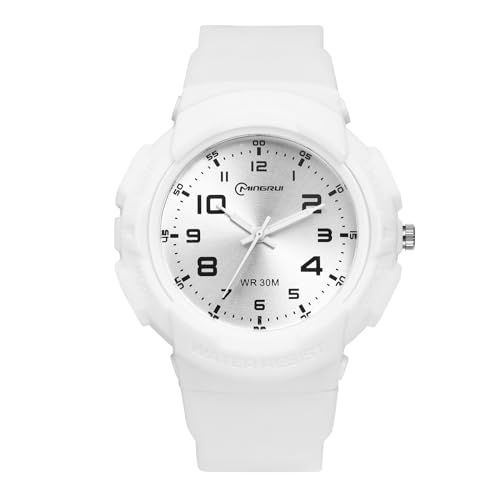 Avaner Montre Bracelet Enfants Analogique étanche de Sport：Montre Garçon Adolescent Bracelet en Silicone Doux Montre pour Hommes Femmes-Blanc