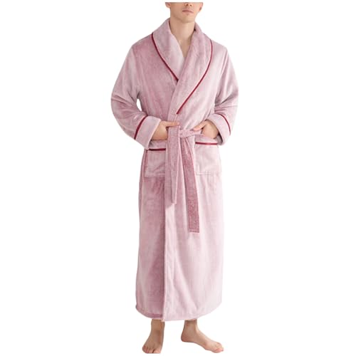 Cambkatl Men's Shawl Collar Flannel Robe Warm Fleece Nightgown Comfy Spa Kimono Bathrobe Winter Soft House Robes with Pockets
