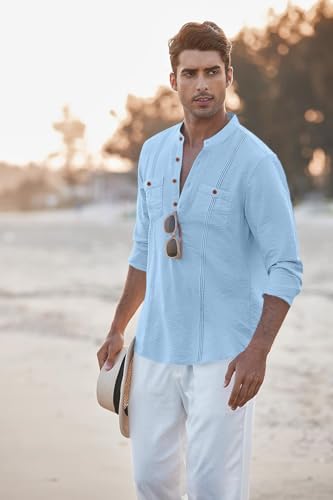 Image of Macsivo Cotton Blend Solid Casual Short Kurta for Men Long Sleeve Mandarin Collar Stylish Shirt Kurta for Men