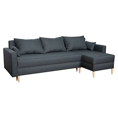 Happy Garden canapé d'angle Convertible ANTONI 3 Places en Tissu Gris Anthracite. Canapé avec méridienne réversible et Coffre de Rangement.