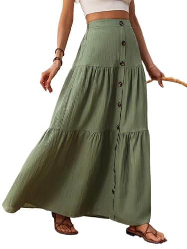 Solid Color Front Button Skirt Vacation Beach 2025 Fashion Skirts for Women