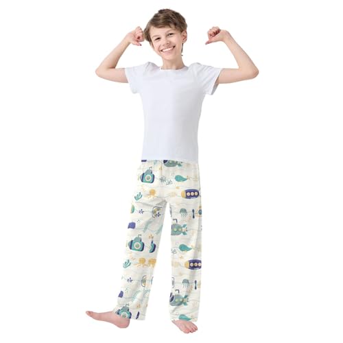 ZZXXB Submarine and Octopus Boys Long Pants Soft Trousers Elastic Waist Kids Lounge Bottoms with Pockets S-XL2