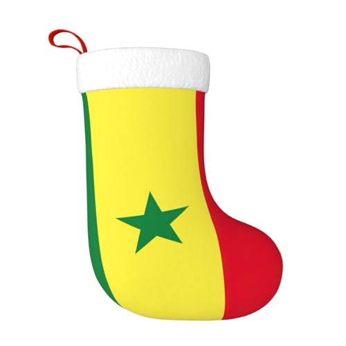 Drapeau du Sénégal - Chaussettes décoratives en peluche douce - Blanc - Pour sapin de Noël et cheminée, Noir , Taille unique