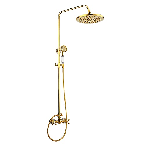 Système de douche pluie dorée combinée de 8 pouces avec douche à main et double poignée