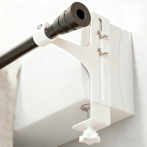 Lot de 2 Supports de Tringle à Rideaux sans Perçage - Fixations Universelles pour Coffre de Volet Roulant ou Fenêtre, Porte-Tringle Métal Blanc,...