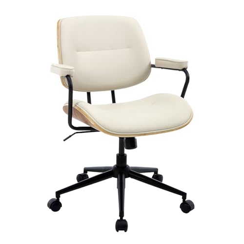 Mid Century Modern Office Chair with Armrest and Adjustable Backrest, Beige - image 7