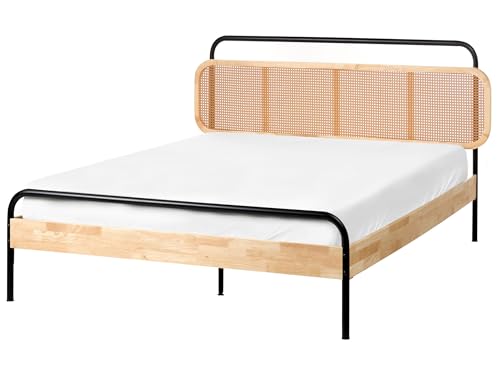 Beliani Holzbett Hellbraun/schwarz 140x200 cm mit Wiener Geflecht...