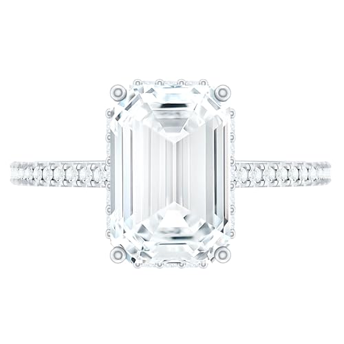 Certified Moissanite 6X8mm Emerald Cut Engagement Ring in Silver, D-Vs1 Quality, Moissanite Solitaire Ring - Gift For Her