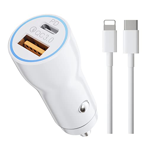 Chargeur Allume Cigare pour iPhone, Chargeur Voiture Rapide USB C 38W avec PD 20W USB-C & QC 3.0 18W USB-A Allume Cigare Adaptateur avec 1M Câble USB C Chargeur pour iPhone 14/12/13/11/Pro Max/X, Pad