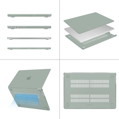 Image of MOSISO Compatible with MacBook Air 15 inch Case M4 M3 M2 2025 2024 2023 Release A3241 A3114 A2941 with Touch ID, Plastic Hard Shell Case&Keyboard Cover&Screen Protector&Storage Bag, Antique Green