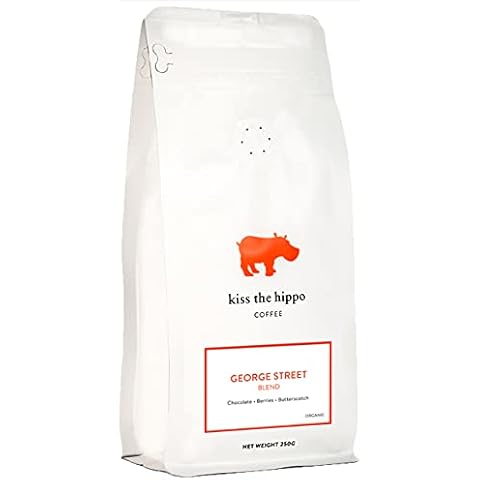 Kiss The Hippo - George Street Blend Coffee| Organic Whole Beans | Carbon-Negative | Aeropress, Cafetiere, Filter | Suitable for Milk Coffee | Notes of Caramel, Red Berry, Chocolate | 250 gr Cover