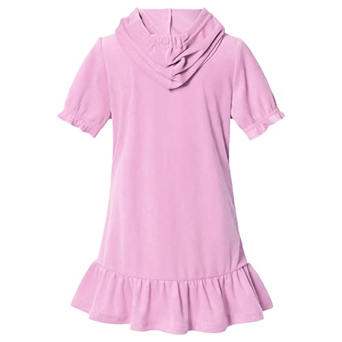 Kids Girls 𝗧erry Cover Up Zip-Up Hoodie Bathrobe with Pockets Short Sleeve Casual Beach Pool Swimsuit Plain Dresses2