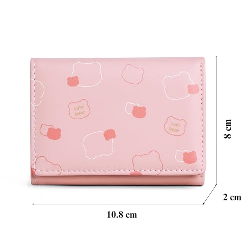 Image of INOVERA (LABEL) Tri-fold Wallet for Women Girls - Cards Coin Holder Mini Hand Purse - Faux Leather Stylish Wallets (Pink)