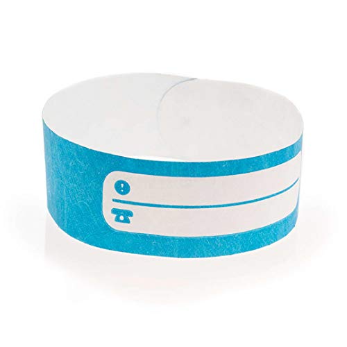 FUN FAN LINE - Conjuntos de 100 Pulseras identificativas de Papel tyvek con Pista de Escritura para niños y Ancianos. Cierre Adhesivo Resistente, intransferible y Resistente al Agua. (Color Azul)