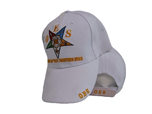 AES OES Order of The Eastern Star Mason Freemason White Embroidered Cap Hat