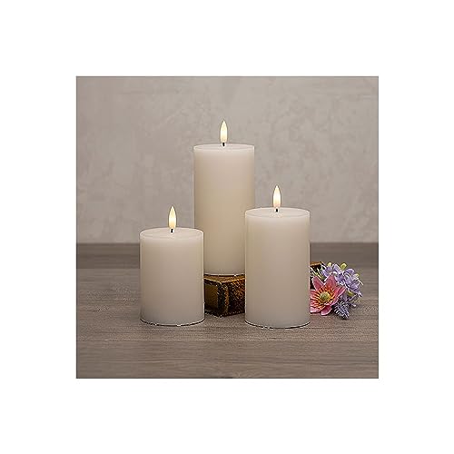 Gerson Company Set of 3 B/O Straight Edge Ivory Wax Pillar Candles W/Ww Led 6