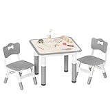 Pterying Kids Table and Chairs Set - 23.6' L x 23.6' W Height Adjustable Toddler Desk, Non-Slip Kids Chair with Graffiti Desktop for Ages 2-8, for Home Preschool Classroom Daycare, Grey