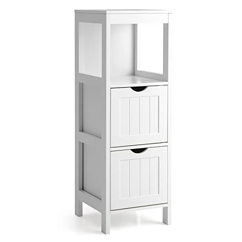 COSTWAY Bathroom Floor Cabinet, Freestanding Storage Cupboard with 2 Drawers and Open Shelf, Wooden Slim Side Cabinet Bathroom Unit Organizer for Living Room Entryway, 30x30x89cm, White COSTWAY Bathroom Floor Cabinet, Freestanding Storage Cupboard with 2 Drawers and Open Shelf, Wooden Slim Side Cabinet Bathroom Unit Organizer for Living Room Entryway, 30x30x89cm, White