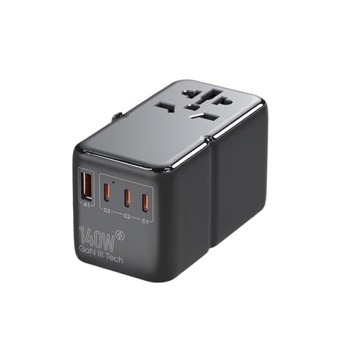 Adaptador De Enchufe Internacional De 140W, Compatible Con Gan3, Adaptador De Viaje Con Salida Universal 1 USB A 3 Cargador Rápido Tipo C(US Plug)
