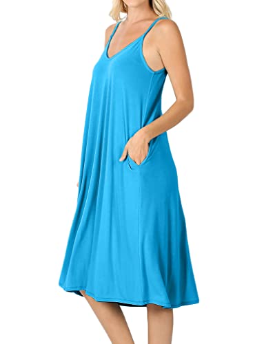 Image of ALLLA Women's Lightweight Flowy Summer Dress - Adjustable Strap Knee Length Dress with Side Pockets. Casual, Beachwear