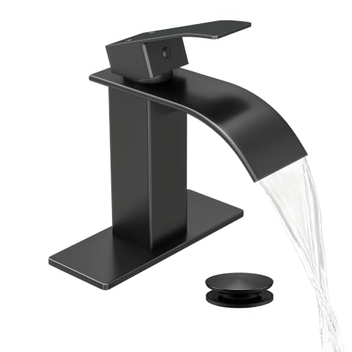 Fransiton Waterfall Single Handle Bathroom Sink Faucet Black