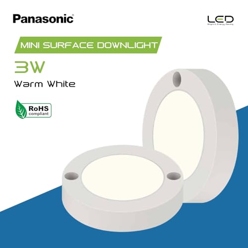 Image of Panasonic 3W LED Mini Modular Surface Downlighter Polycarbonate, 3W Round LED Cabinet Light, 2kV Surge Protection, Life 15000 BH, Mini Cabinet Light, Warm White 3000K (PDLM28033R1-2)
