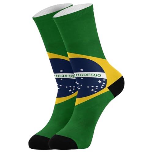 Chaussettes de course pour homme et femme - Chaussettes décontractées - Chaussettes d'équitation sportives - Avec impression du drapeau du Brésil - Unisexe - Chaussettes de sport douces et douillettes